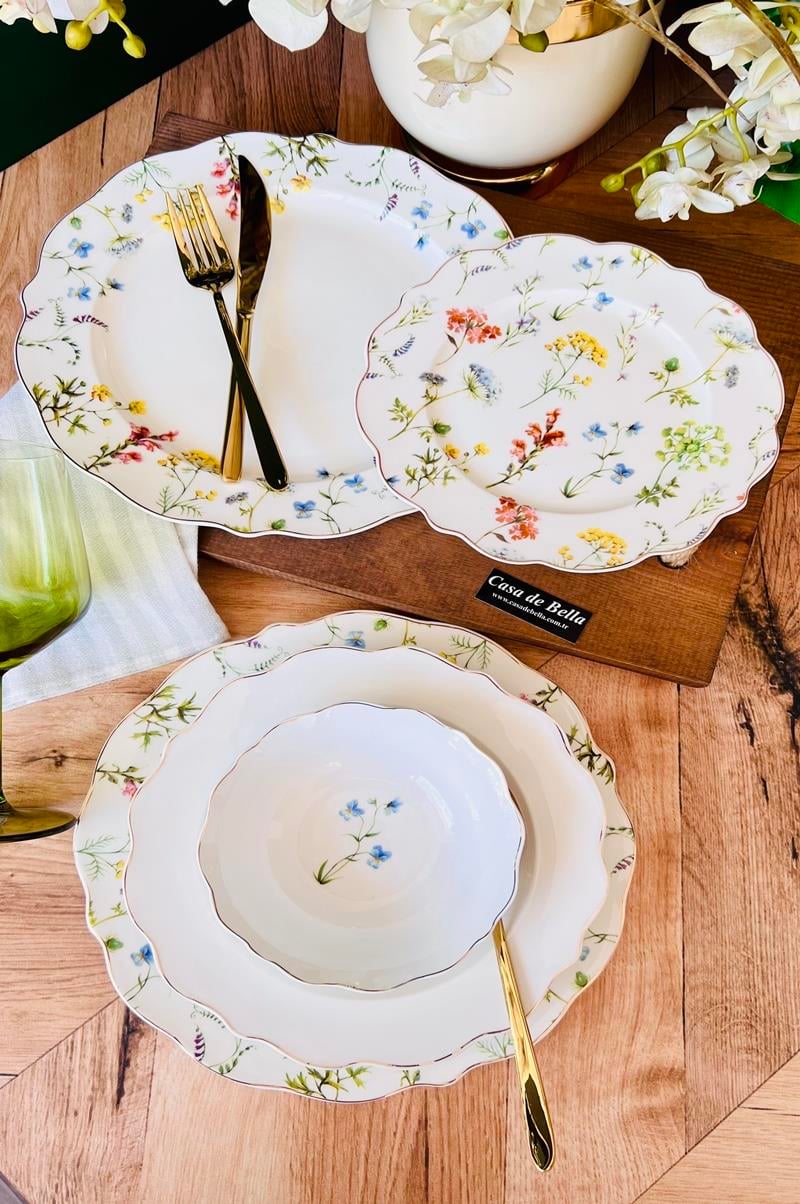 FLORAL Bone China 6 Kişilik 24 Parça Lüks Yemek Takımı