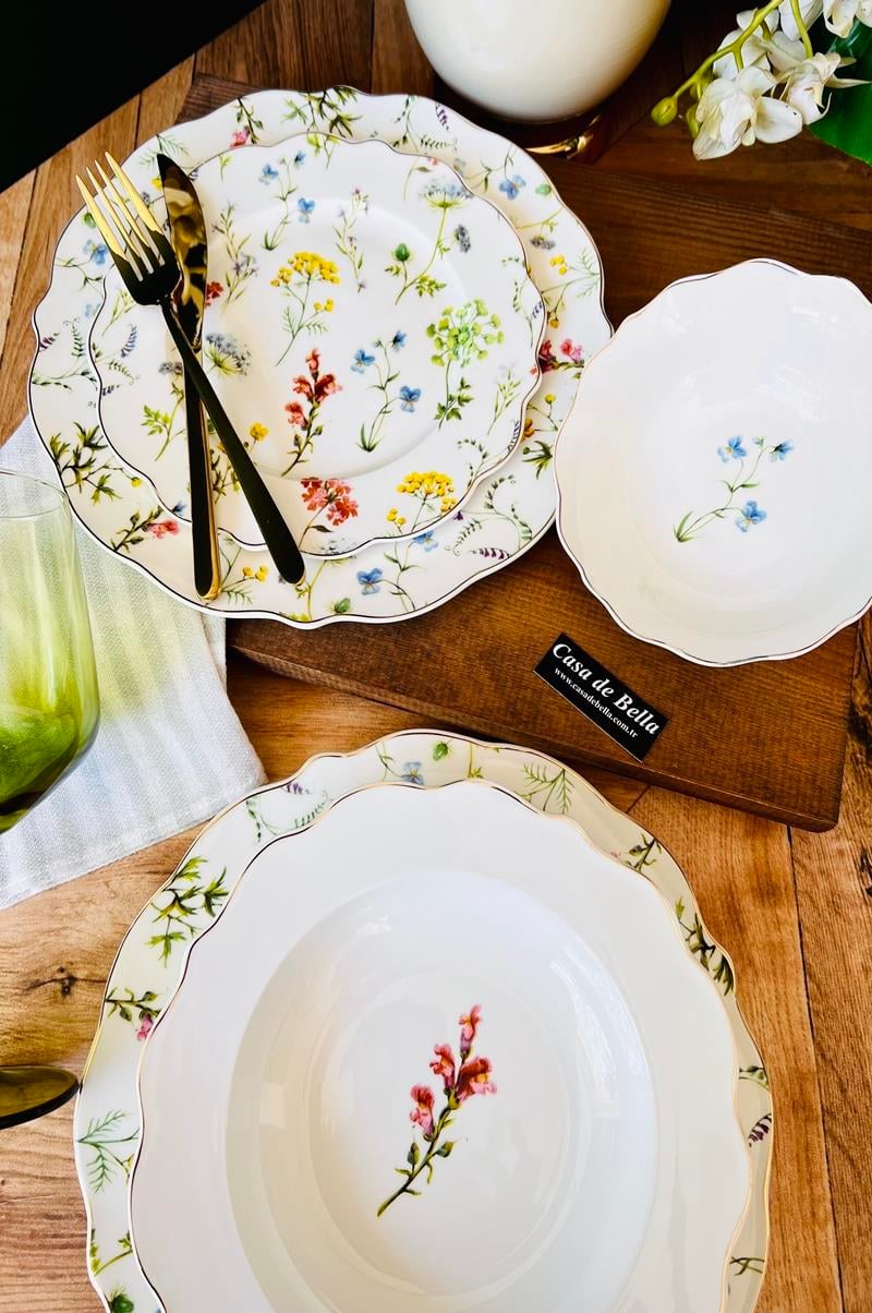 FLORAL Bone China 6 Kişilik 24 Parça Lüks Yemek Takımı
