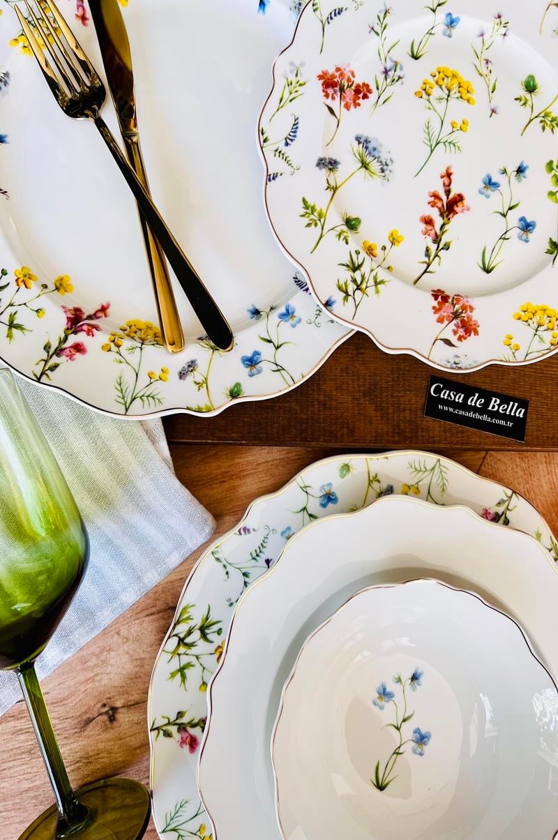 FLORAL Bone China 6 Kişilik 24 Parça Lüks Yemek Takımı