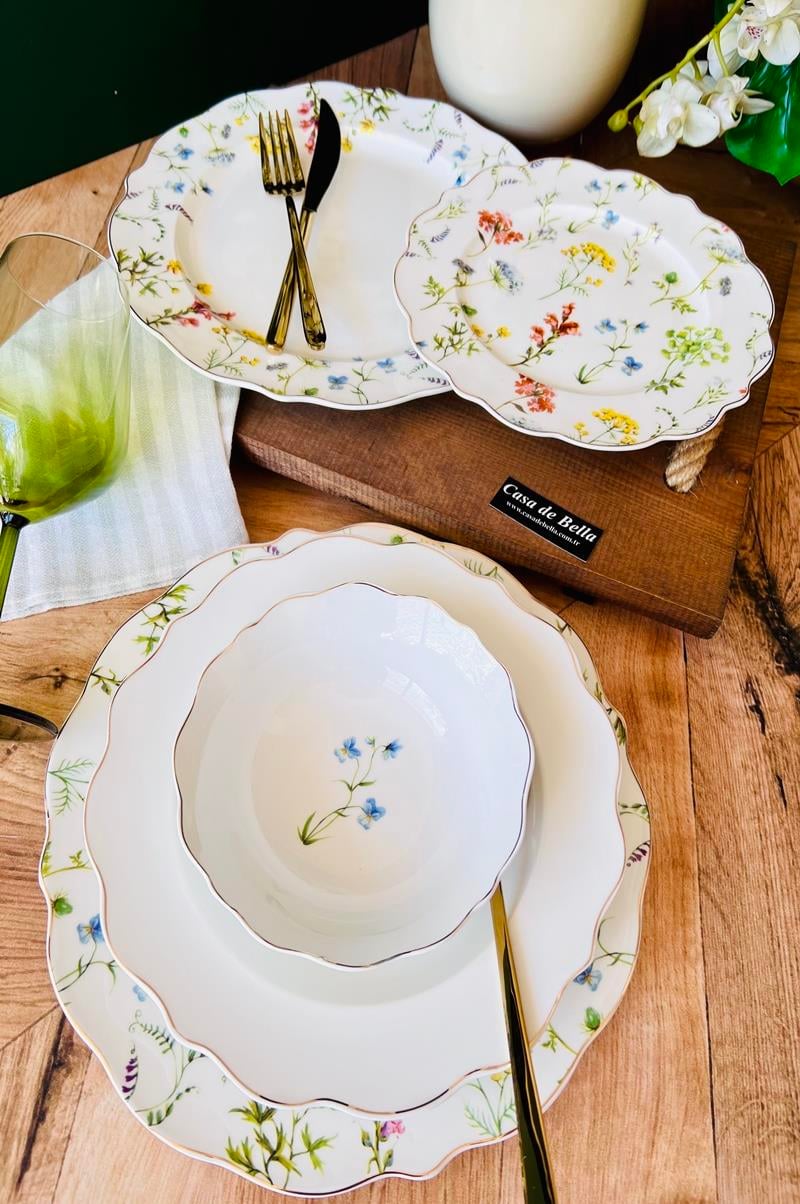 FLORAL Bone China 6 Kişilik 24 Parça Lüks Yemek Takımı