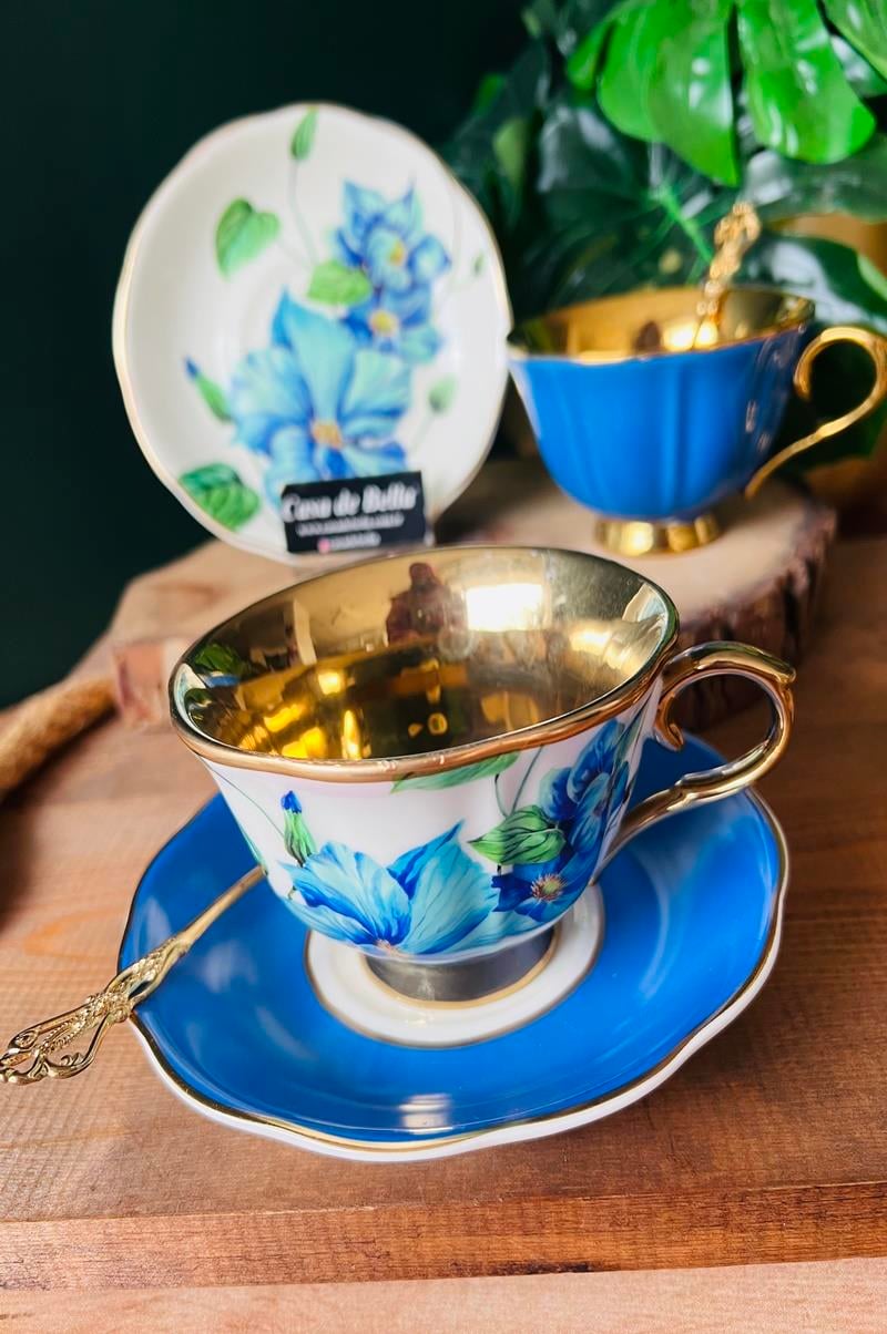 FLORES 2 Kişilik Porselen Çay Fincanı (MAVİ)