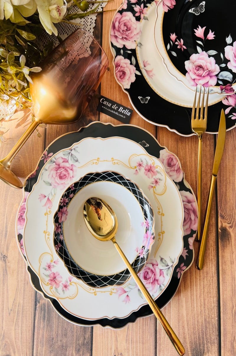 FLOWERS Bone Porselen 24 parça Yemek Takımı 