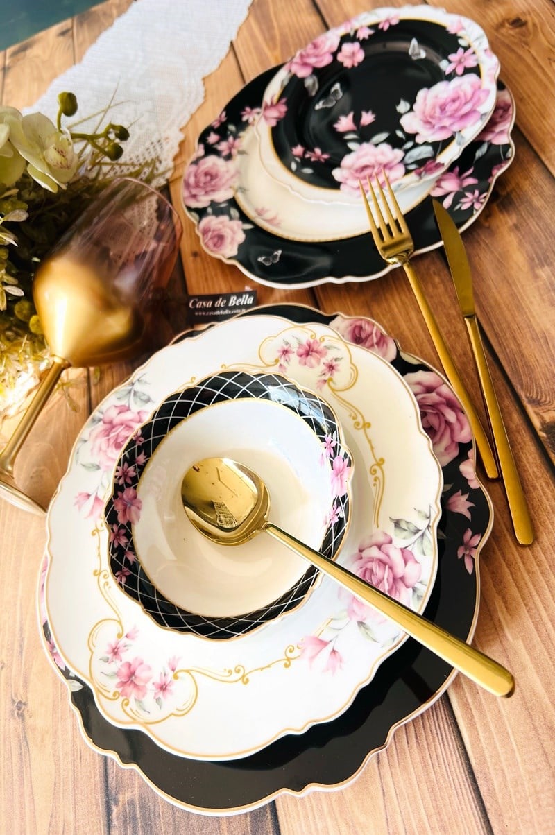 FLOWERS Bone Porselen 24 parça Yemek Takımı 