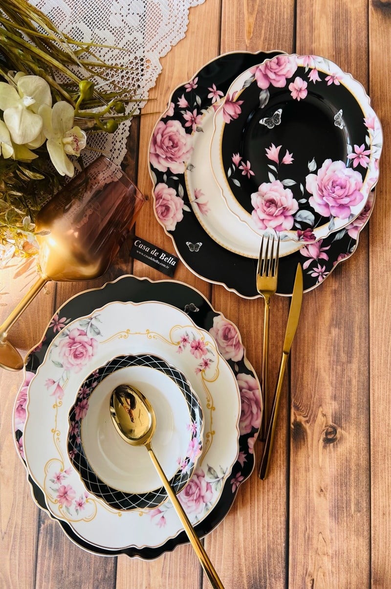 FLOWERS Bone Porselen 24 parça Yemek Takımı 