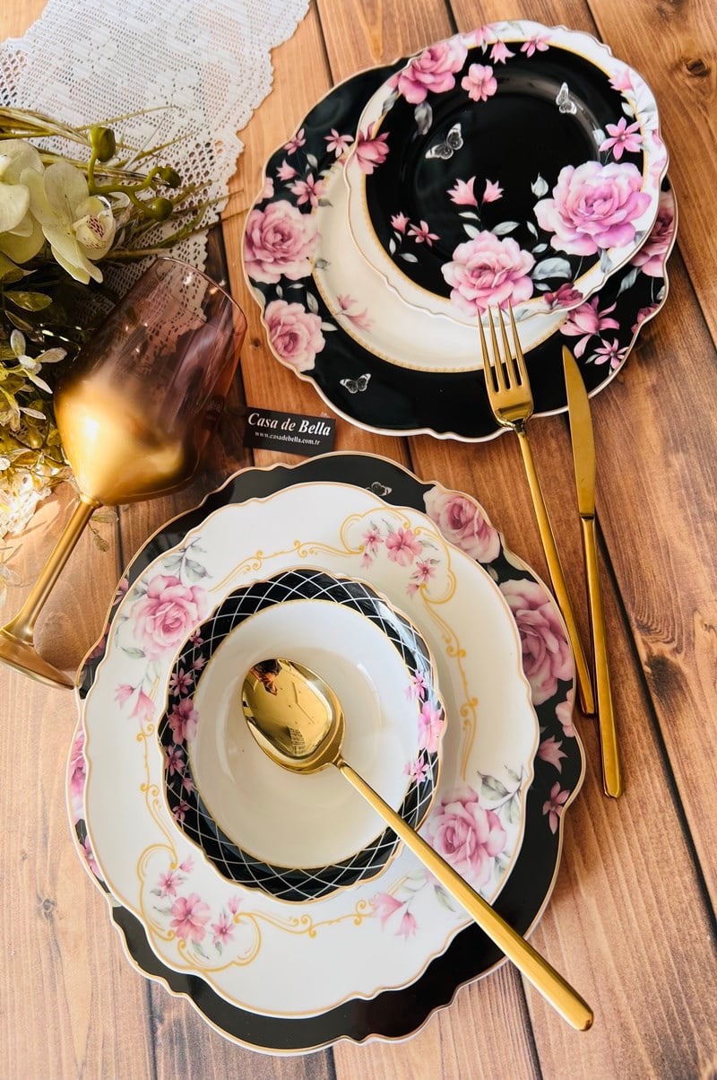 FLOWERS Bone Porselen 24 parça Yemek Takımı 