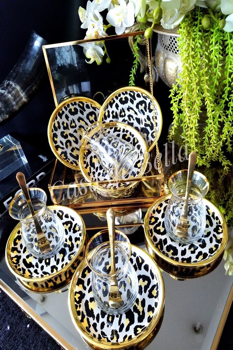 Glore 6 Kişilik Leopar Desenli Çay Seti 