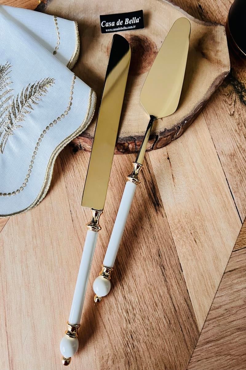 Gold 2 Parça Boncuk Figürlü Spatula Bıçak Servis Seti