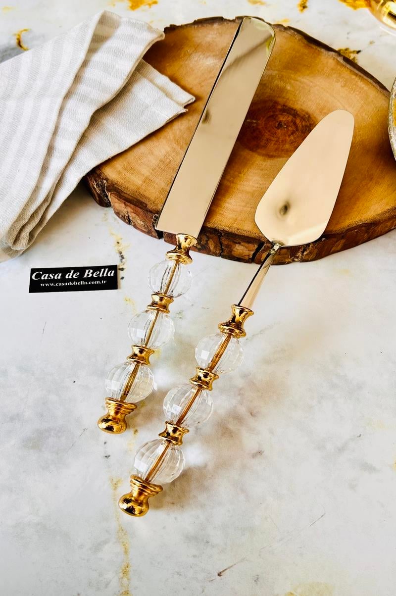 Gold 2 Parça Boncuk Spatula Bıçak Servis Seti