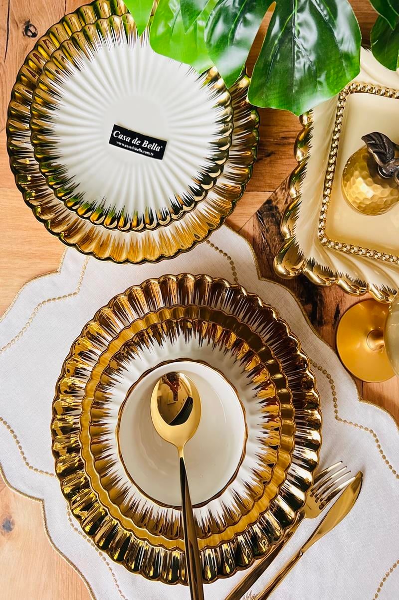 Gold 24 Parça 6 Kişilik Porselen Yemek Takımı