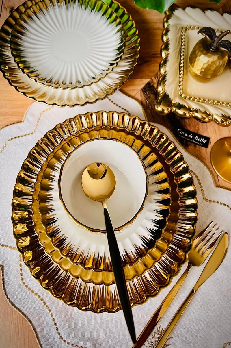 Gold 24 Parça 6 Kişilik Porselen Yemek Takımı