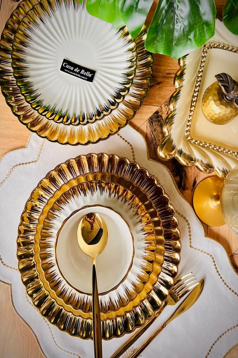 Gold 24 Parça 6 Kişilik Porselen Yemek Takımı