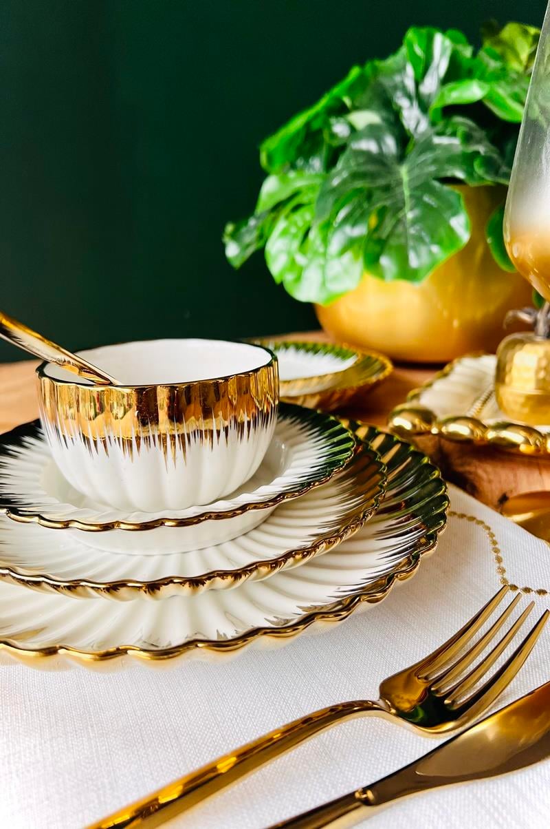 Gold 24 Parça 6 Kişilik Porselen Yemek Takımı