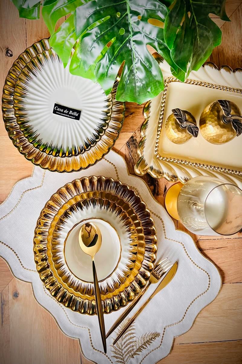 Gold 24 Parça 6 Kişilik Porselen Yemek Takımı