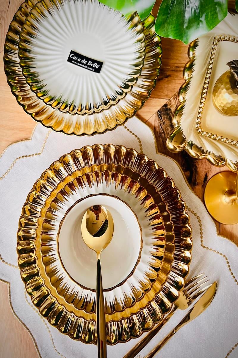 Gold 24 Parça 6 Kişilik Porselen Yemek Takımı