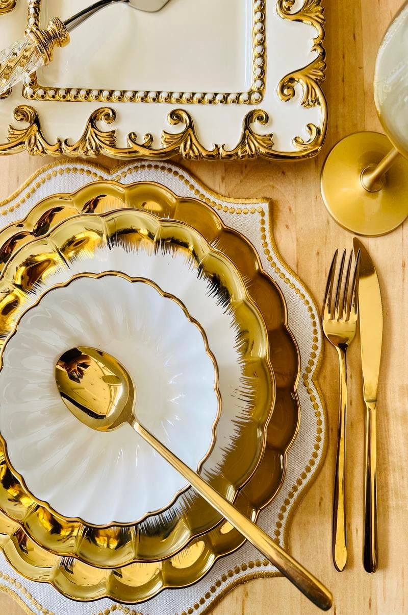 Gold 79 Parça 12 Kişilik Porselen Yemek Takımı Sunum Servis Seti