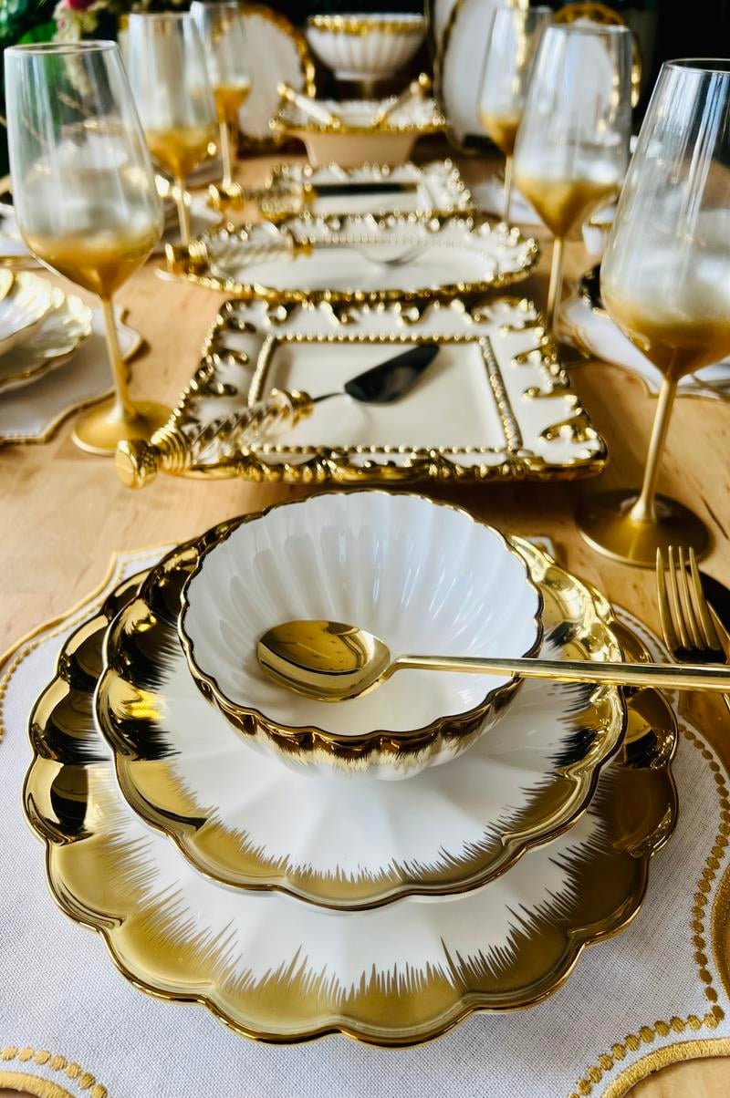 Gold 79 Parça 12 Kişilik Porselen Yemek Takımı Sunum Servis Seti