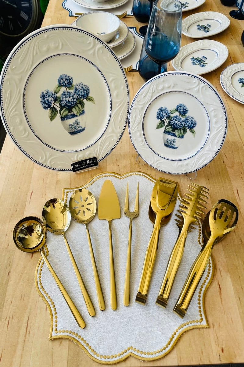 Gold 8 Parça Opera Del Duomo Lüks Servis ve Maşa Seti 22,5cm