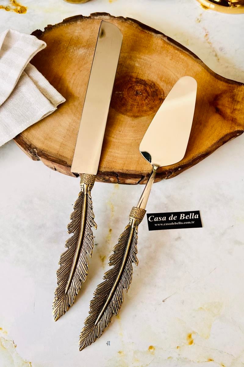 Gold Eskitme 2 Parça Tüy Spatula Bıçak Servis Seti