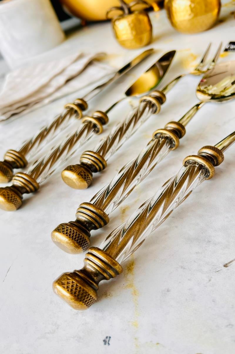 Gold Eskitme 5 Parça Kristal Servis Seti