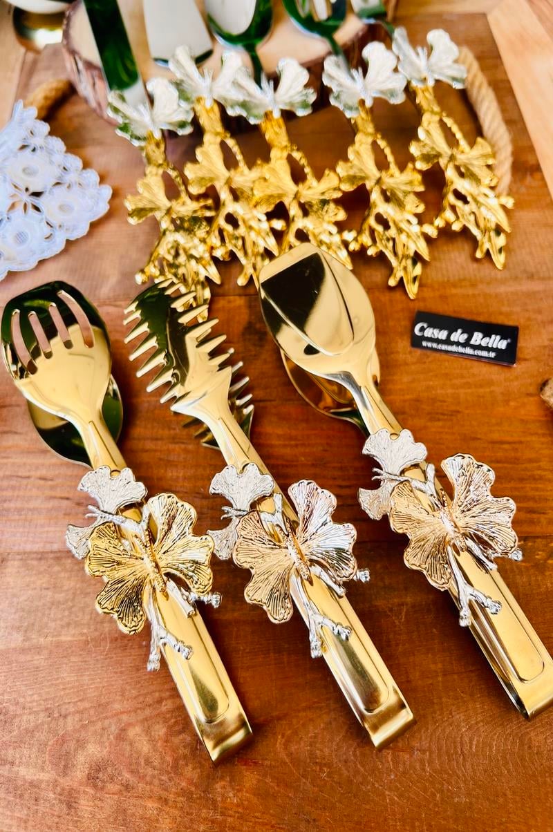 Gold Kelebek Desenli 8 Parça Servis Maşa Seti-GOLD MAŞA