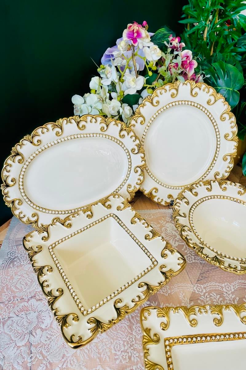 Gold Kenarlı 5 Parça Kabartmalı Sunum Servis Seti