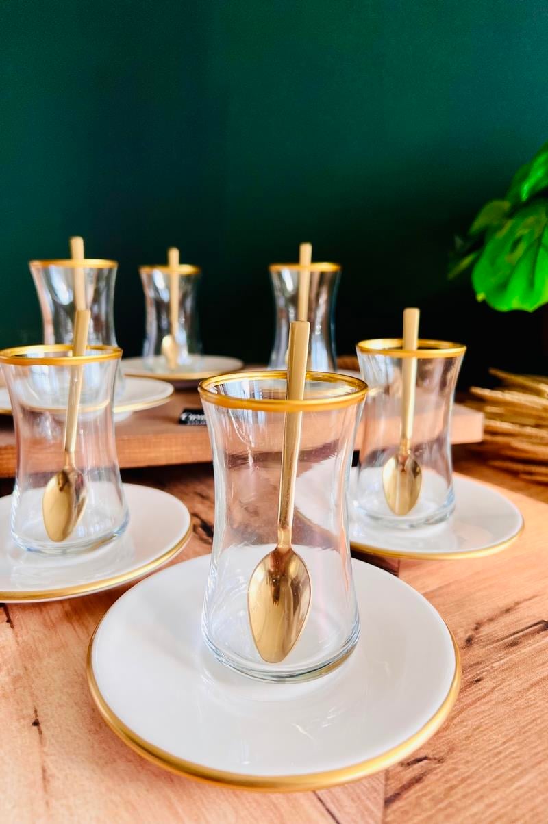 Gold Modern 12 Parça 6 Kişilik  Yaldızlı Çay Seti