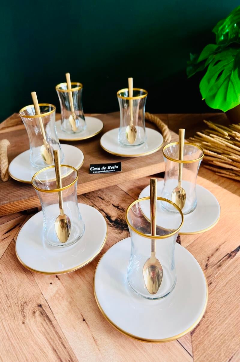 Gold Modern 12 Parça 6 Kişilik  Yaldızlı Çay Seti