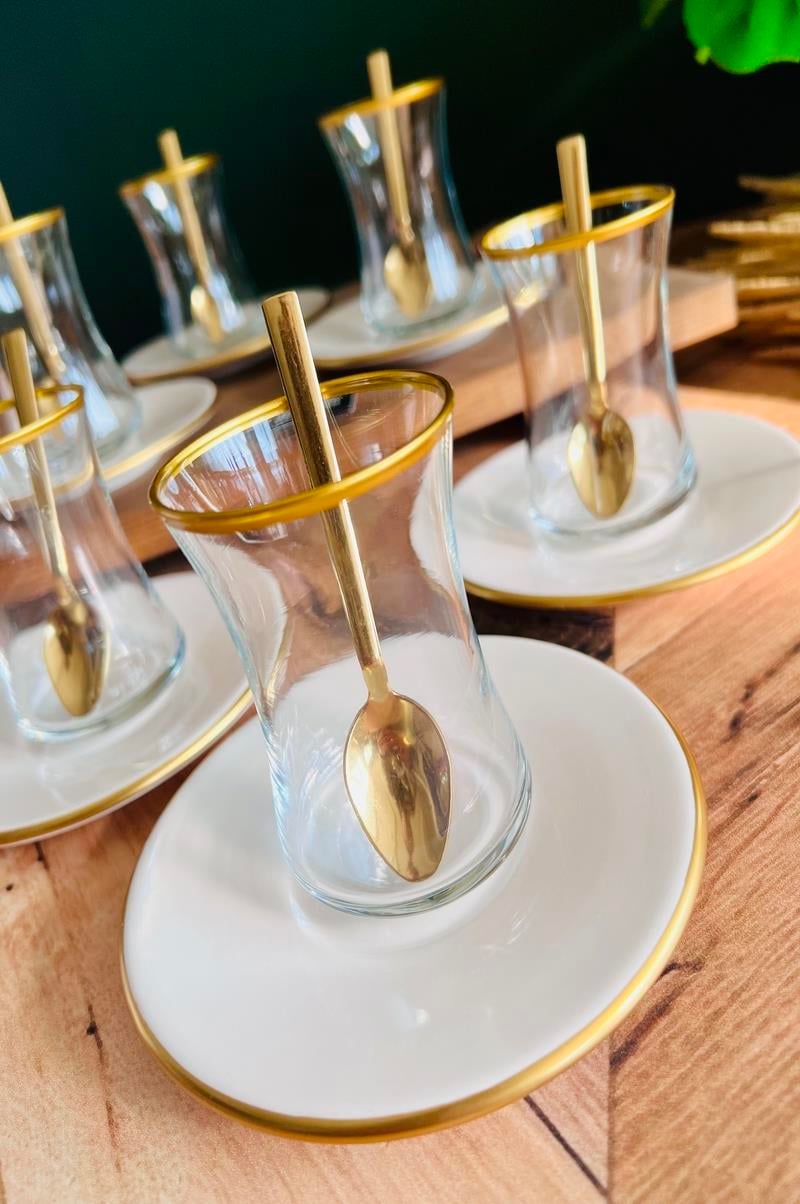 Gold Modern 12 Parça 6 Kişilik  Yaldızlı Çay Seti