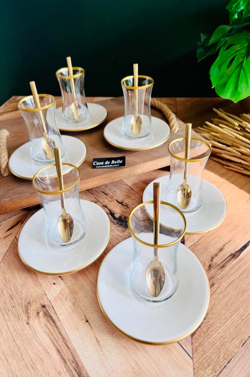 Gold Modern 12 Parça 6 Kişilik  Yaldızlı Çay Seti