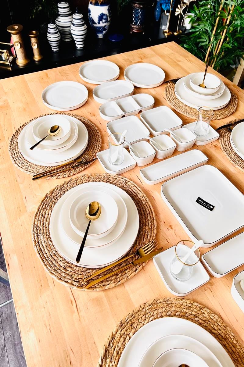 Gold Modern 188 Parça 12 Kişilik Yemek Takımı Ve Kahvaltı Takımı Ve Çatal Kaşık Bıçak Seti 