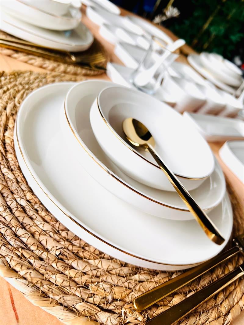 Gold Modern 188 Parça 12 Kişilik Yemek Takımı Ve Kahvaltı Takımı Ve Çatal Kaşık Bıçak Seti 
