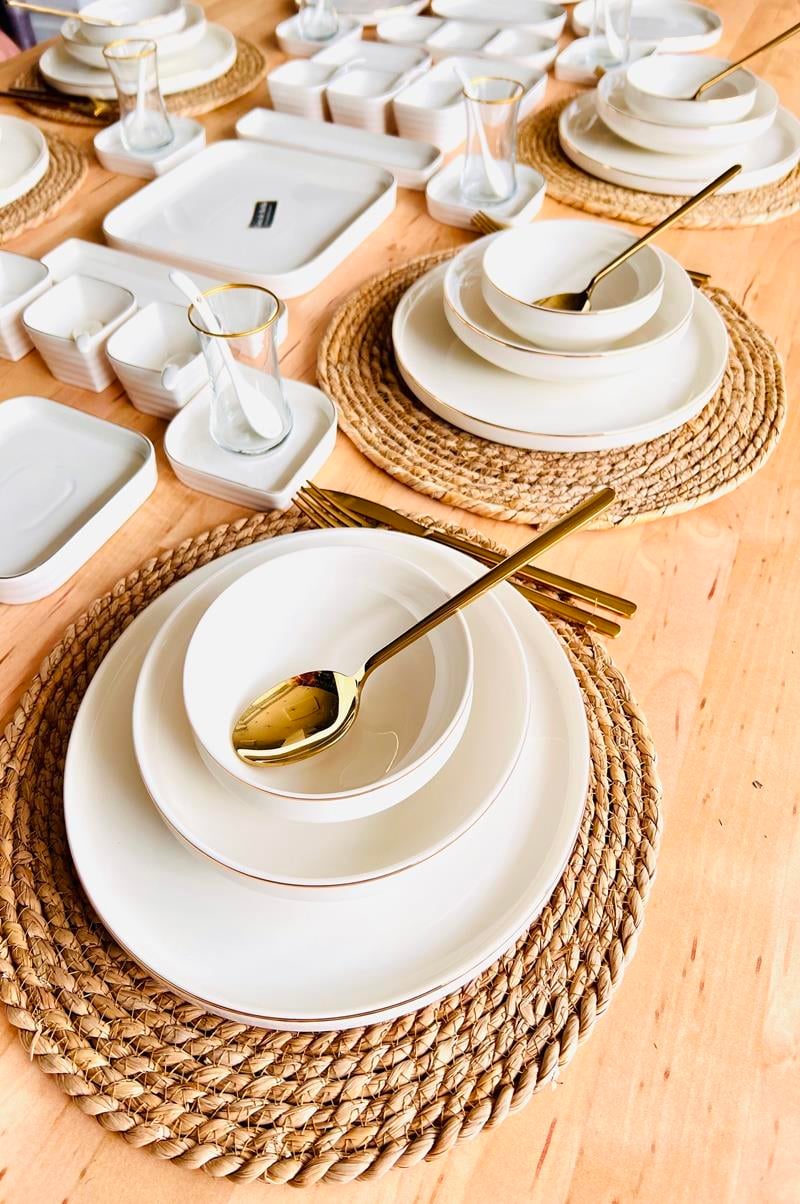 Gold Modern 188 Parça 12 Kişilik Yemek Takımı Ve Kahvaltı Takımı Ve Çatal Kaşık Bıçak Seti 