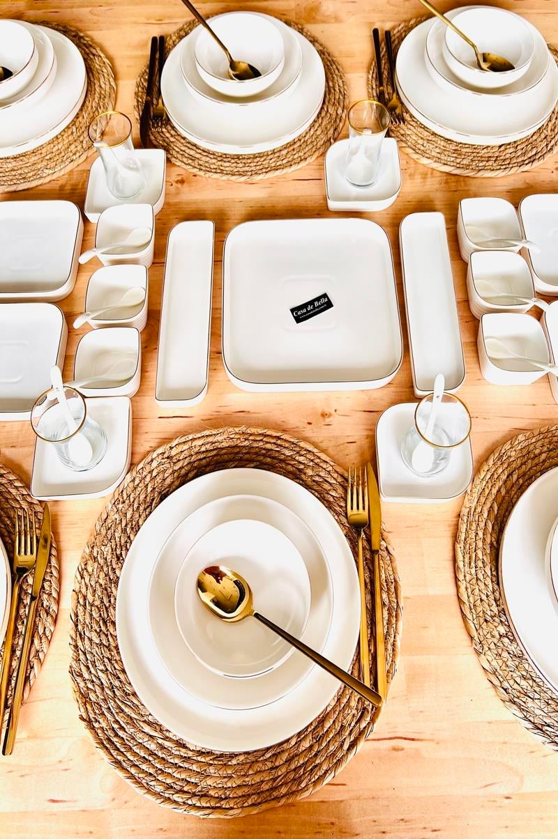 Gold Modern 188 Parça 12 Kişilik Yemek Takımı Ve Kahvaltı Takımı Ve Çatal Kaşık Bıçak Seti 