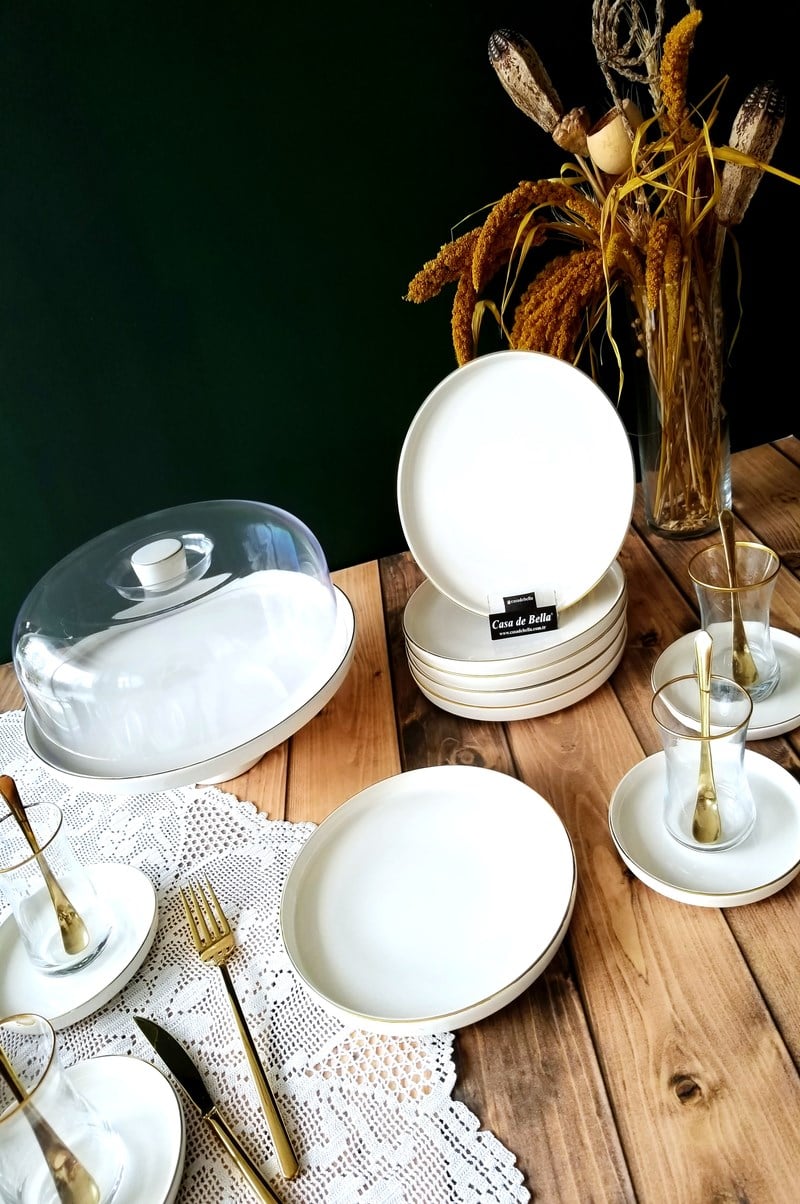 Gold Modern 26 Parça Kek Fanuslu 6 Kişilik Pasta Seti