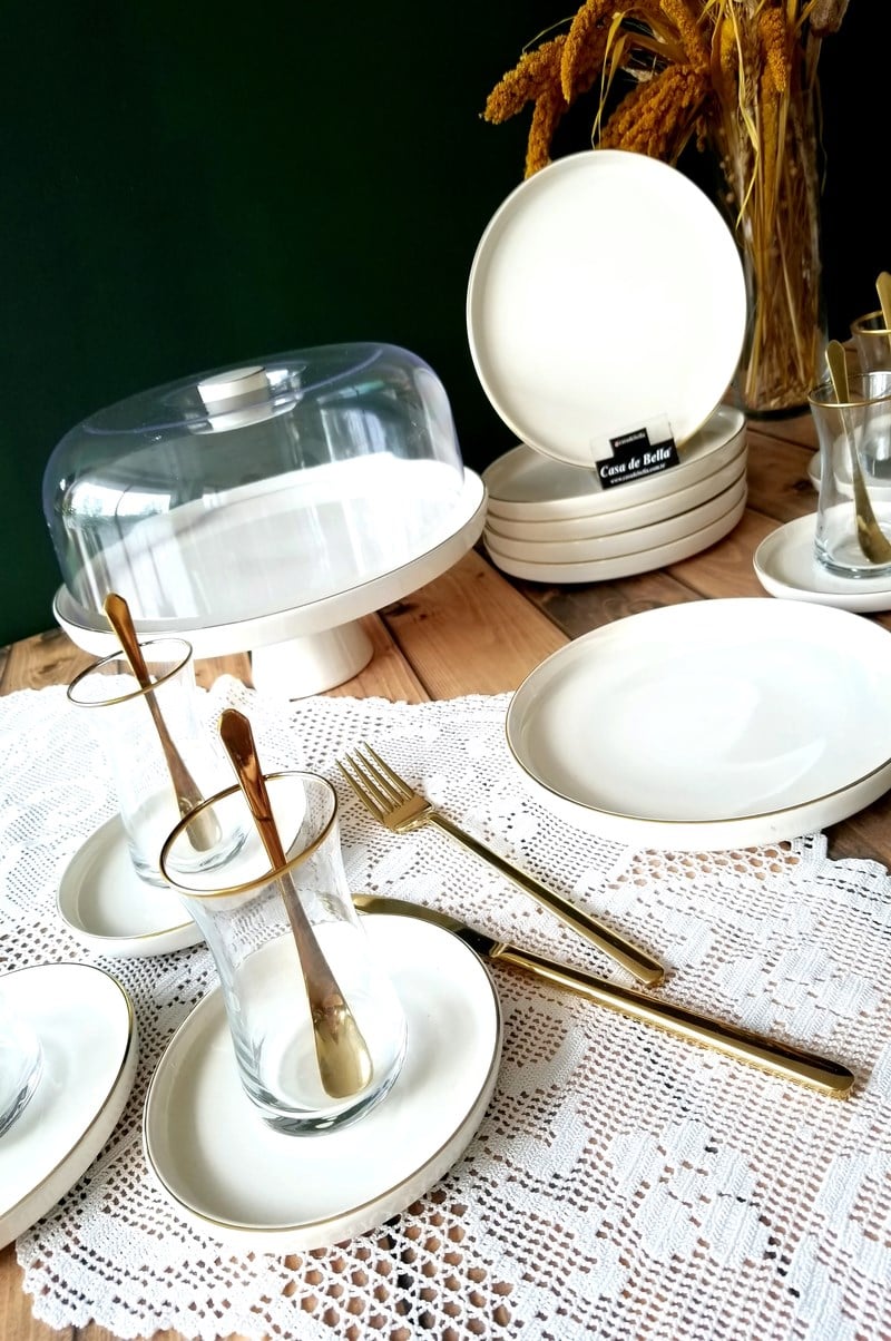 Gold Modern 26 Parça Kek Fanuslu 6 Kişilik Pasta Seti