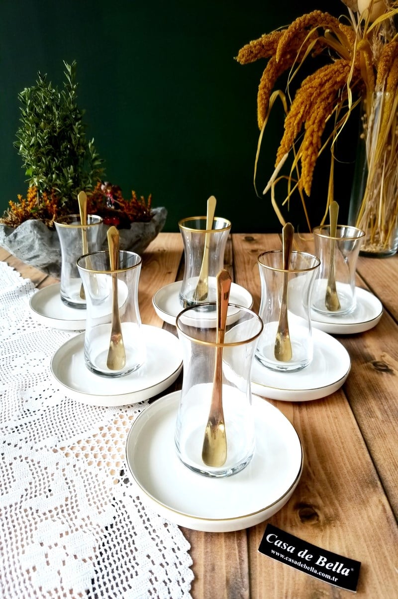 Gold Modern 26 Parça Kek Fanuslu 6 Kişilik Pasta Seti