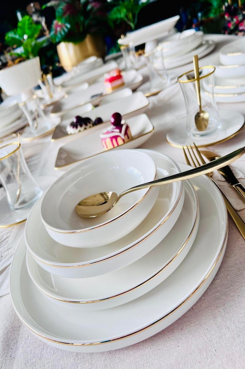 Gold Modern 76 Parça 12 Kişilik Porselen Yemek ve Kahvaltı Takımı