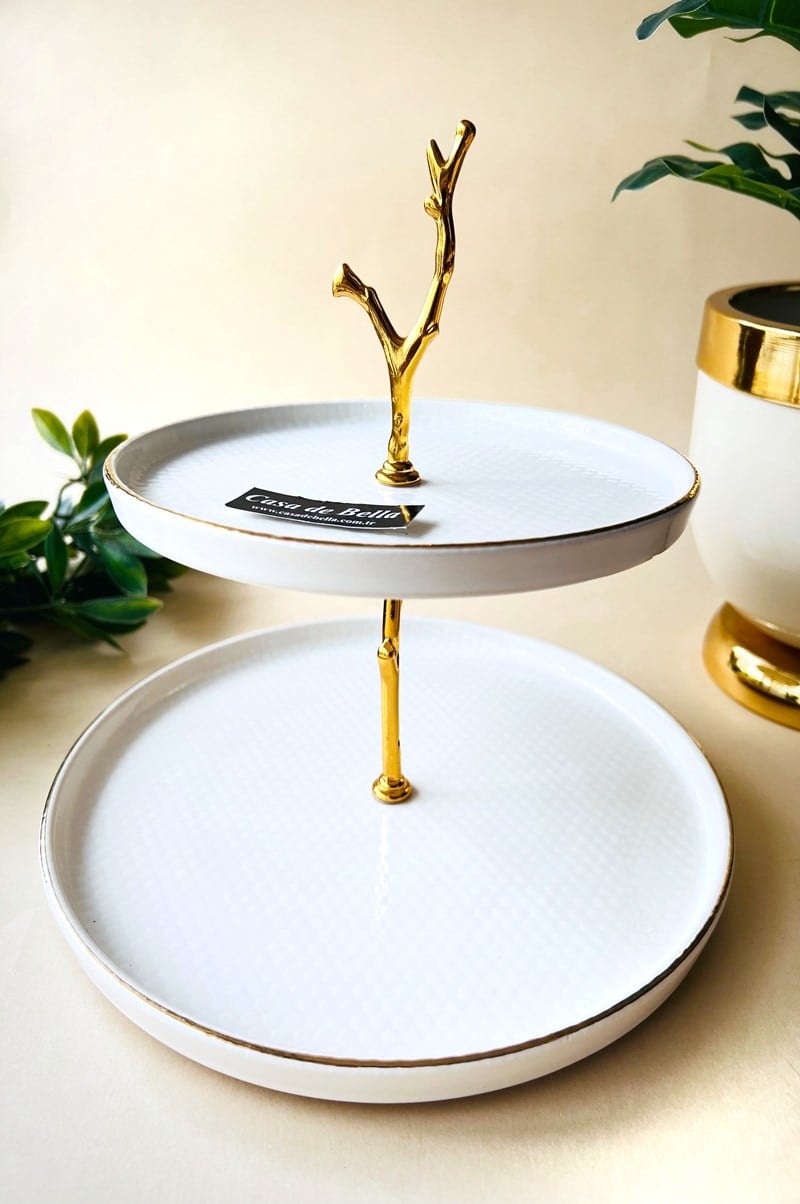 Gold Modern Ağaç Figürlü Katlı Kurabiyelik