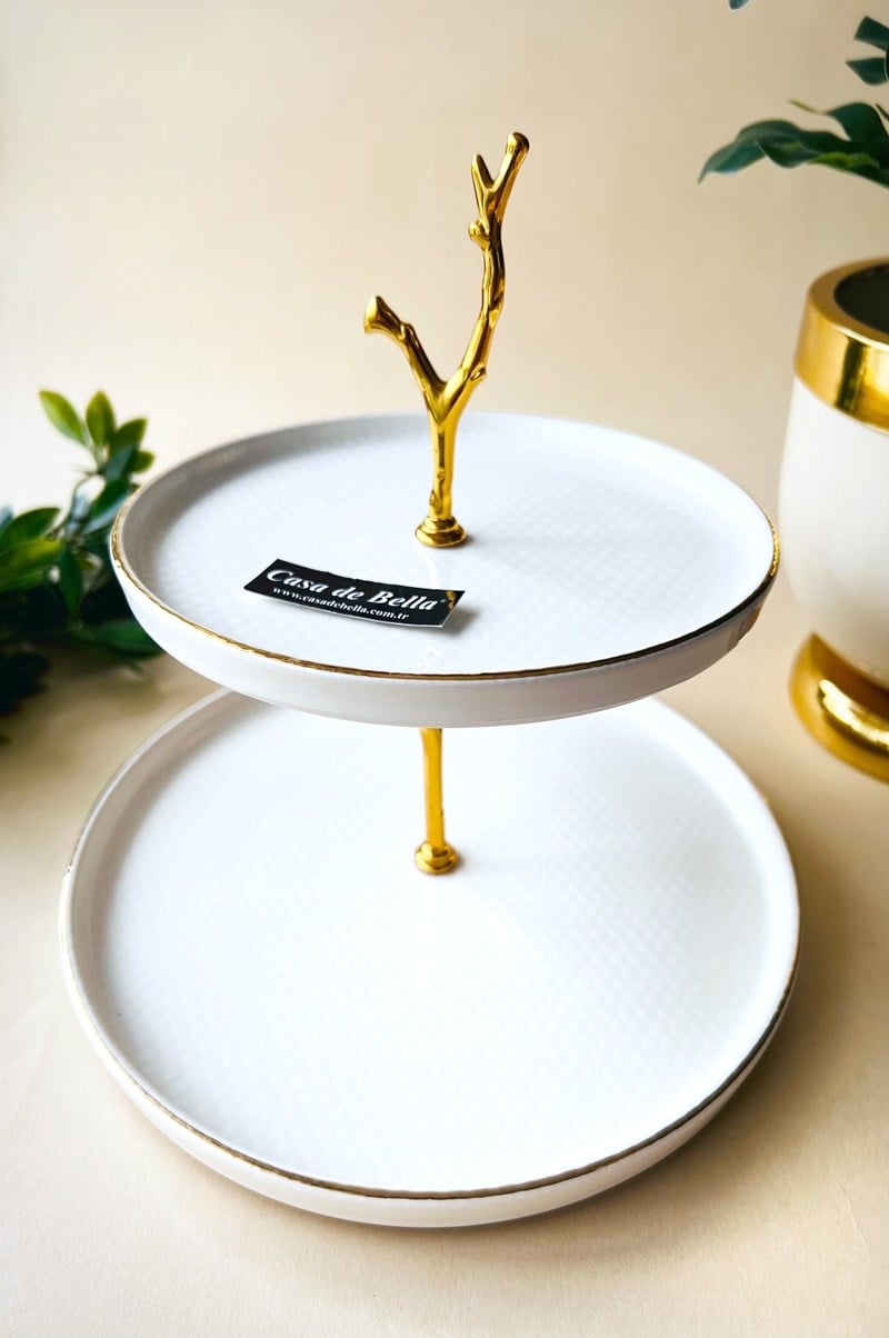 Gold Modern Ağaç Figürlü Katlı Kurabiyelik