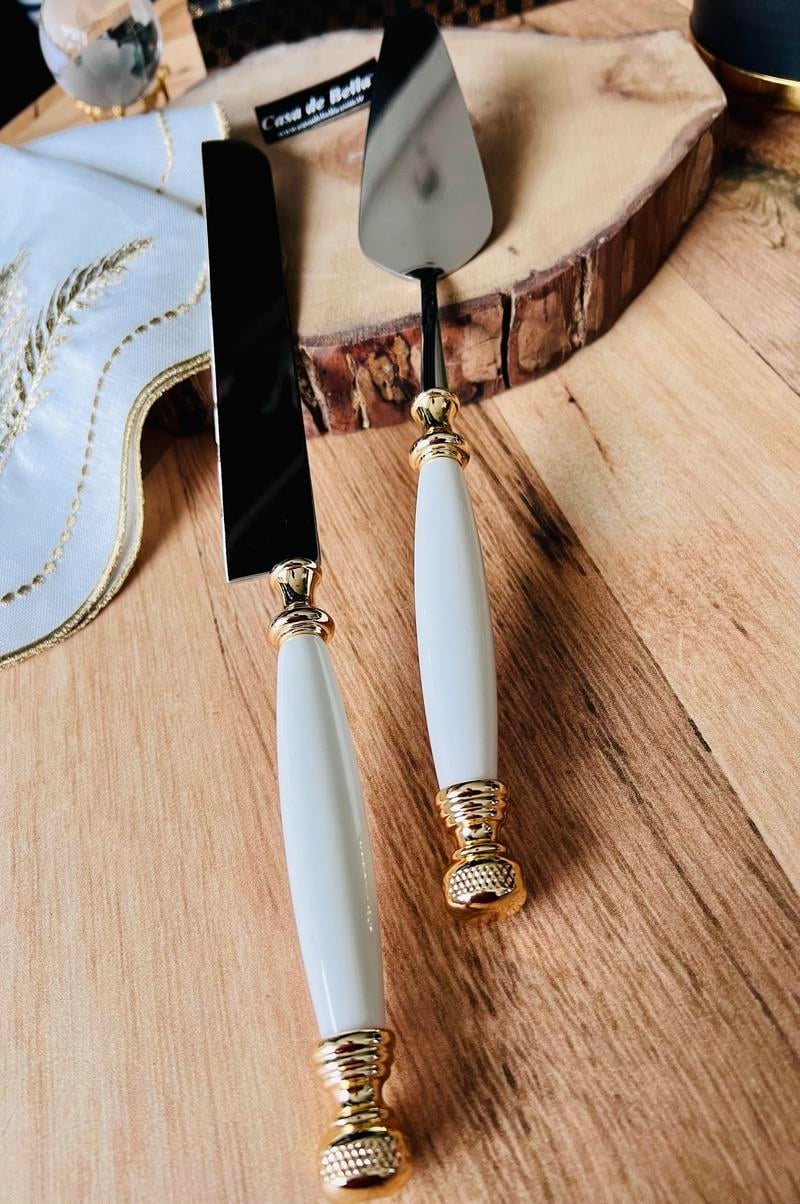 Gold Şeritli 2 Parça Avangard Spatula Bıçak Servis Seti