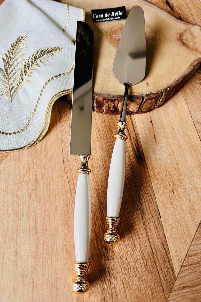 Gold Şeritli 2 Parça Avangard Spatula Bıçak Servis Seti