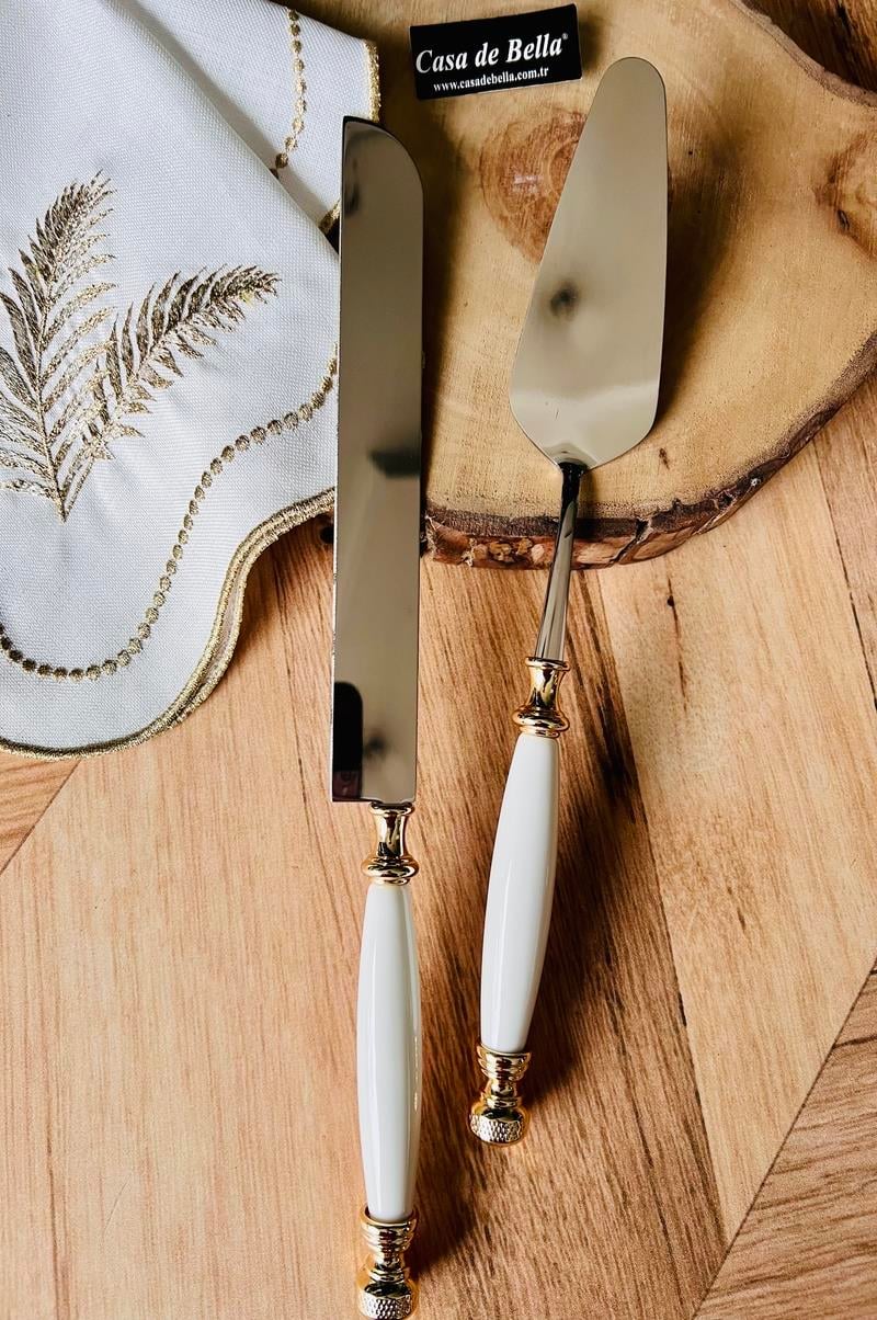 Gold Şeritli 2 Parça Avangard Spatula Bıçak Servis Seti