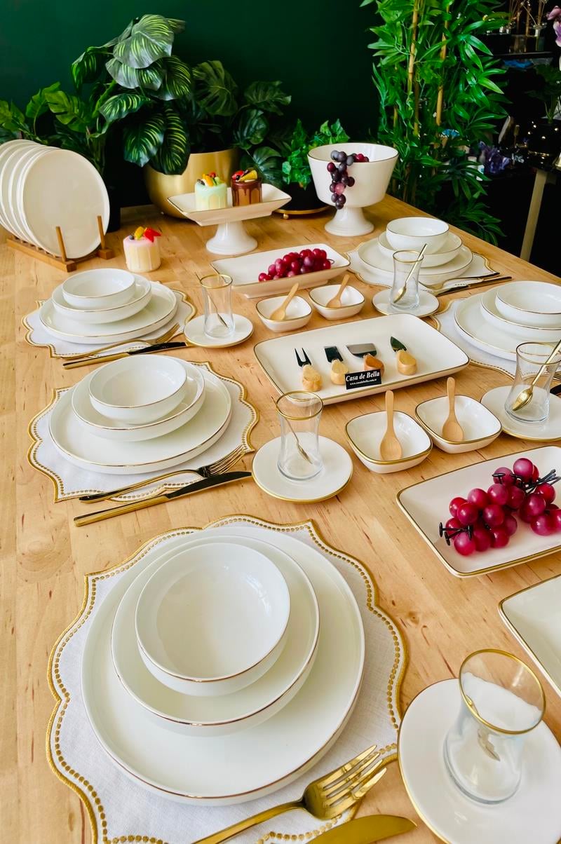 Gold Şeritli Modern 75 Parça 12 Kişilik Yemek ve Kahvaltı Takımı