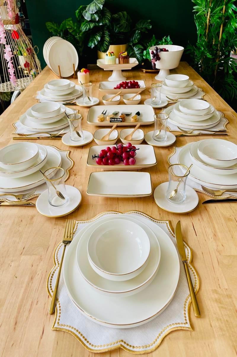 Gold Şeritli Modern 75 Parça 12 Kişilik Yemek ve Kahvaltı Takımı