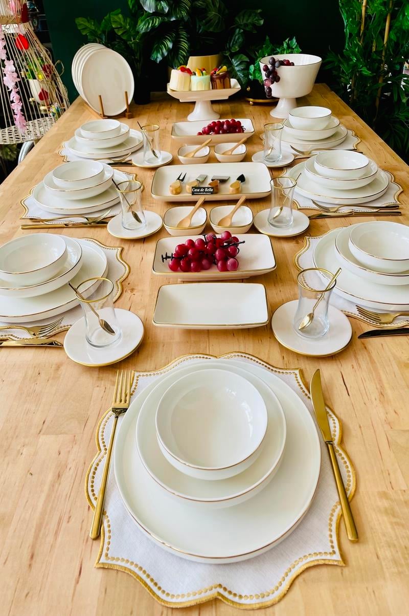 Gold Şeritli Modern 75 Parça 12 Kişilik Yemek ve Kahvaltı Takımı
