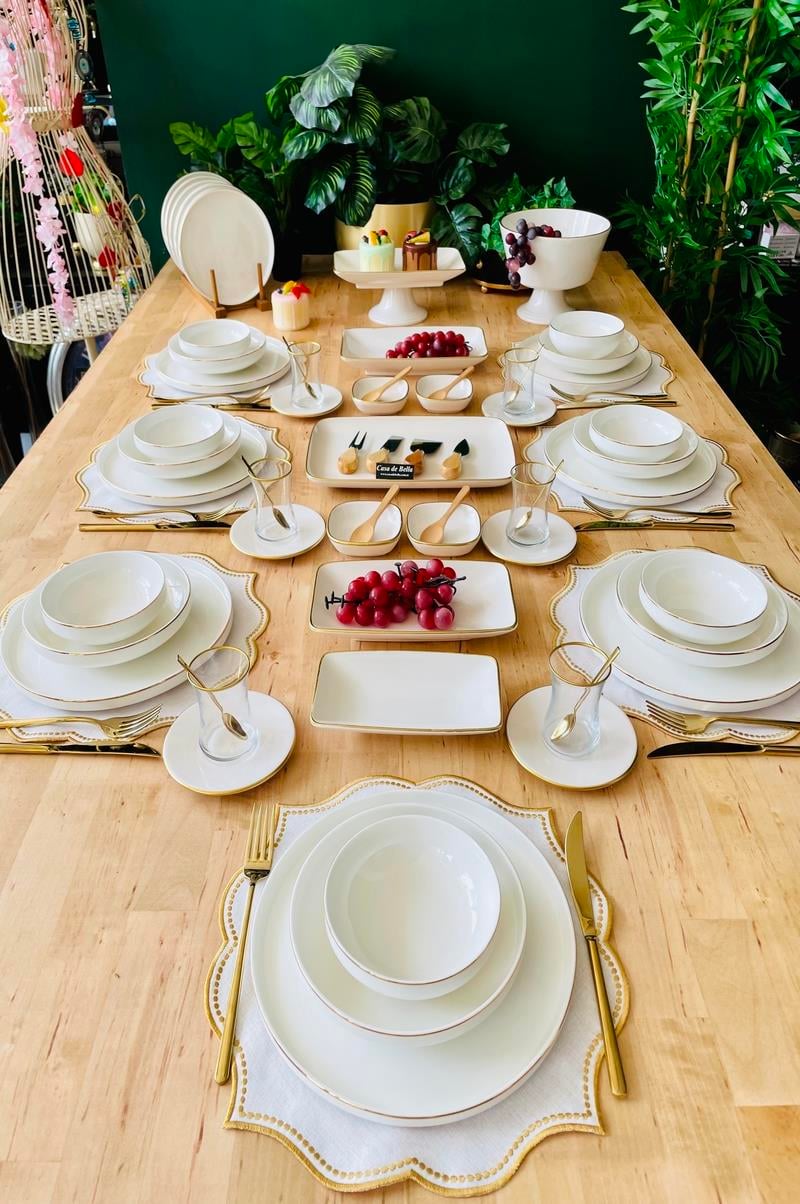 Gold Şeritli Modern 75 Parça 12 Kişilik Yemek ve Kahvaltı Takımı