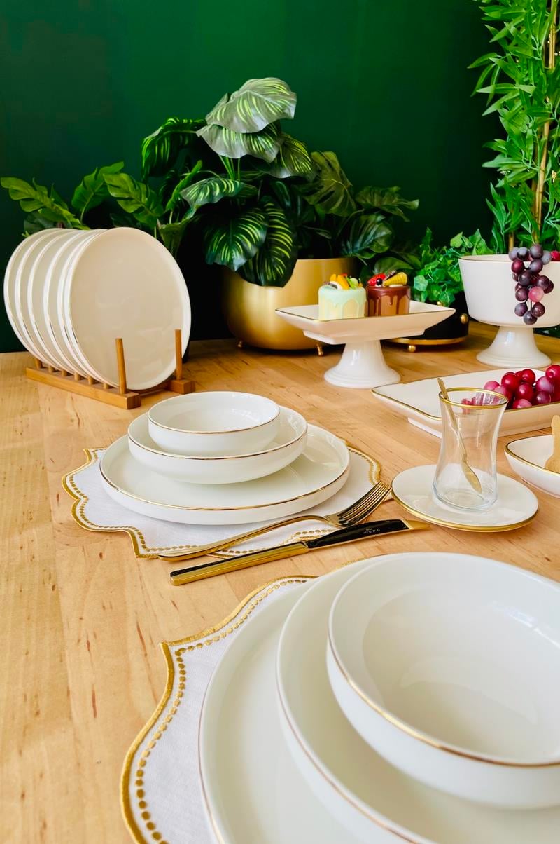 Gold Şeritli Modern 75 Parça 12 Kişilik Yemek ve Kahvaltı Takımı