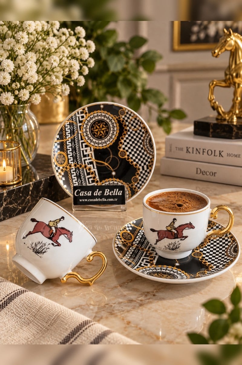 GOLD YALDIZLI 2 KİŞİLİK PORSELEN KAHVE FİNCANI