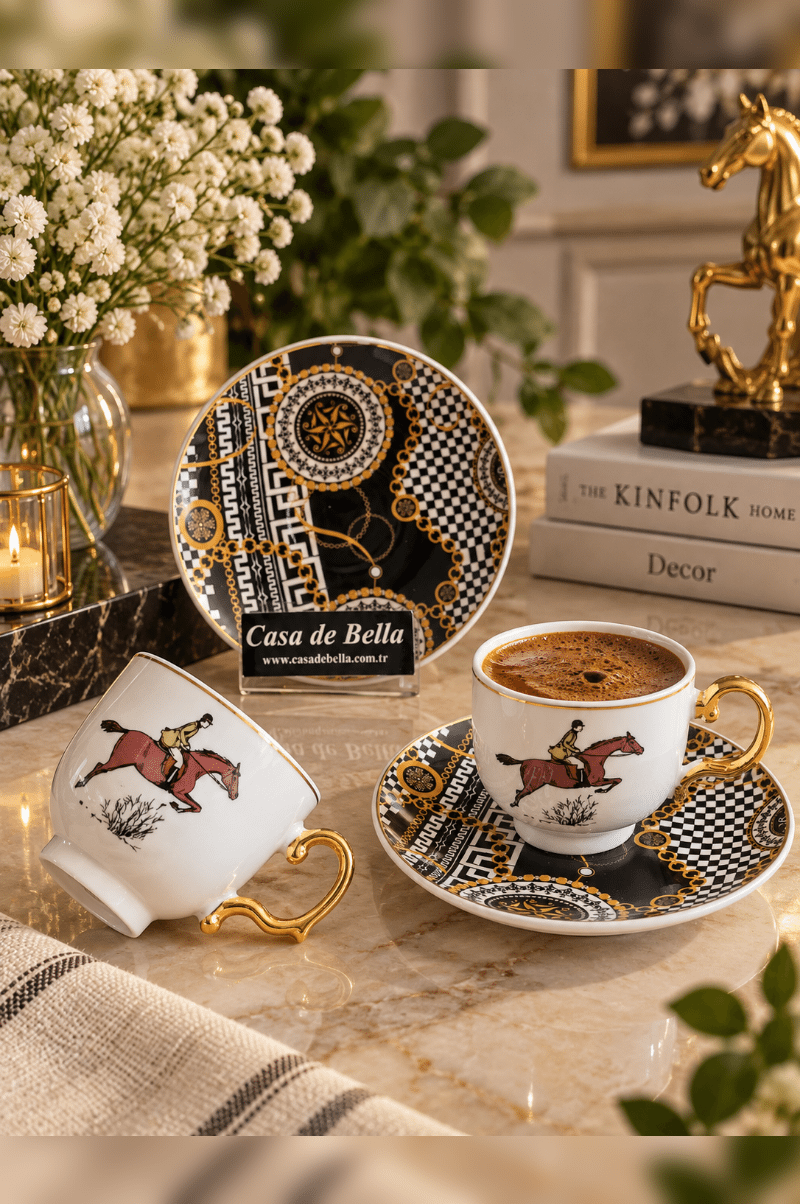 GOLD YALDIZLI 2 KİŞİLİK PORSELEN KAHVE FİNCANI