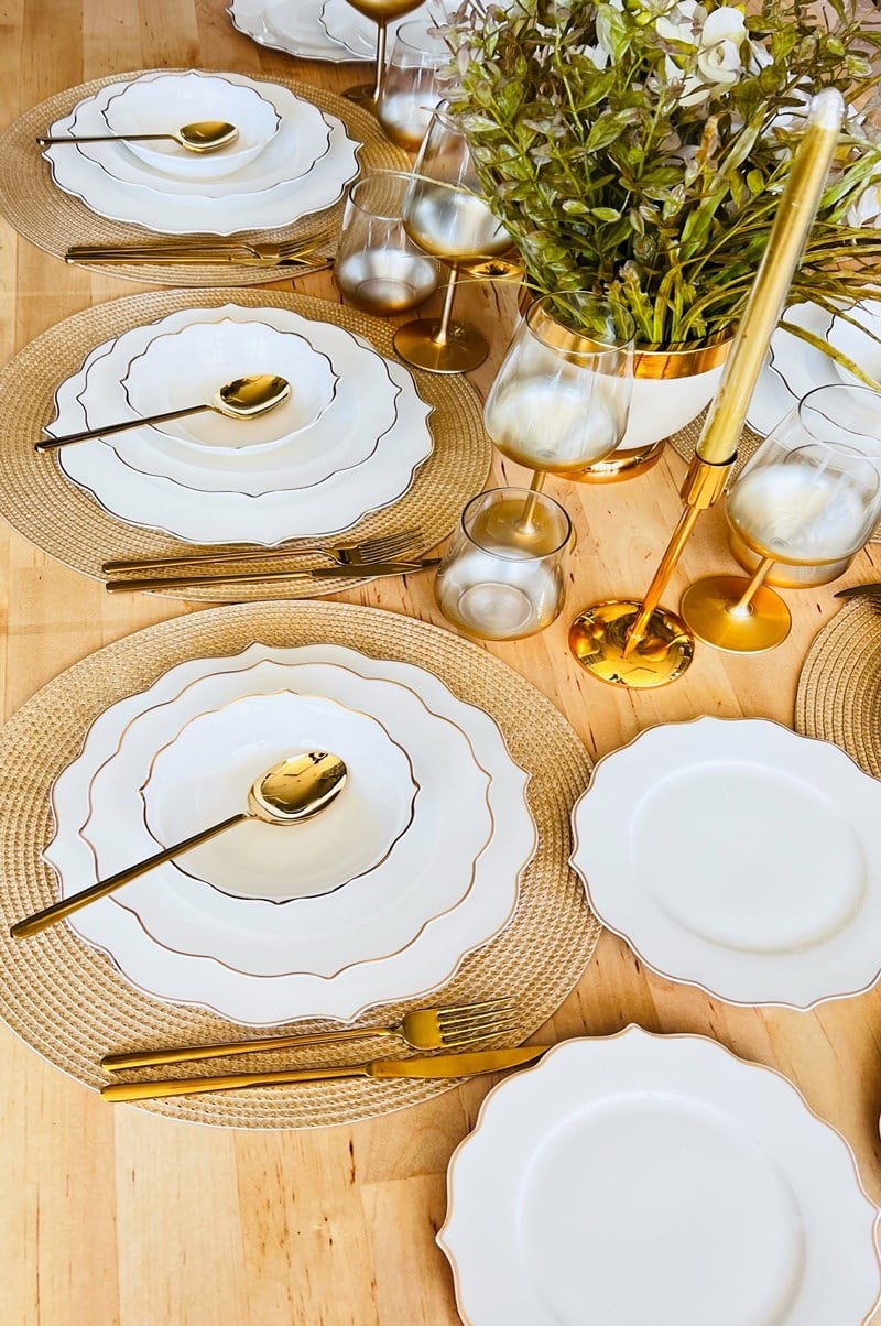 Gold Yaldızlı Modern 126 Parça 12 Kişilik Yemek ve Kahvaltı Takımı